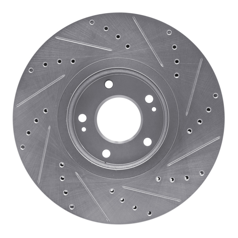 Hyundai Veracruz Brake Rotor (1) - Front Left - R1 Concepts - Drilled & Slotted - Silver - `07-`12